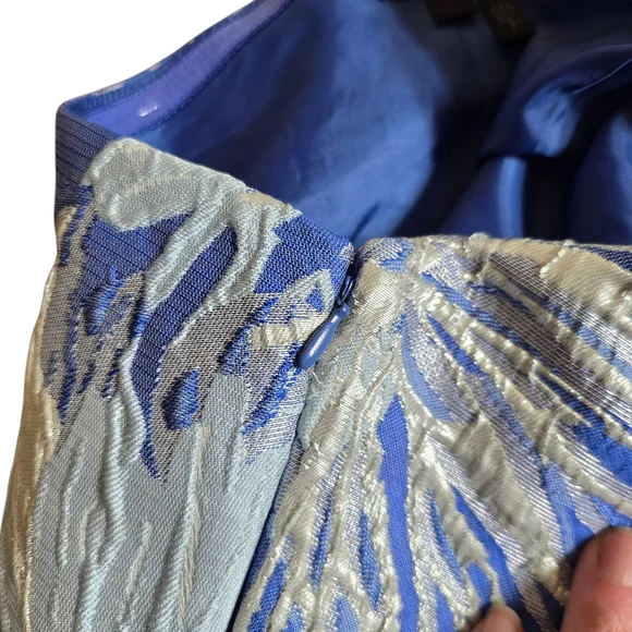 Donna Karan Floral Brocade One Shoulder Bow Gown Dazzling Blue Multi 8 - Picture 6 of 10